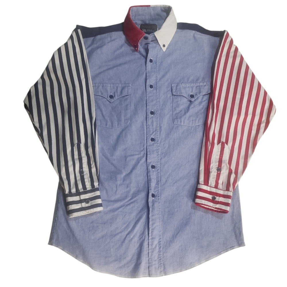 Panhandle Slim Multicolor Button-Down Shirt with Striped Sleeves